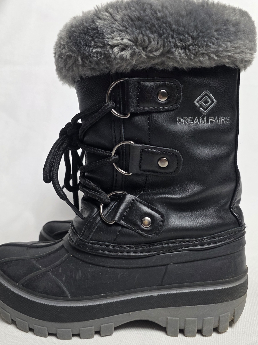Dream Pairs Boys Girls Black Winter Snow Boots w/ Lace-Up Faux Fur Cuff Size 10